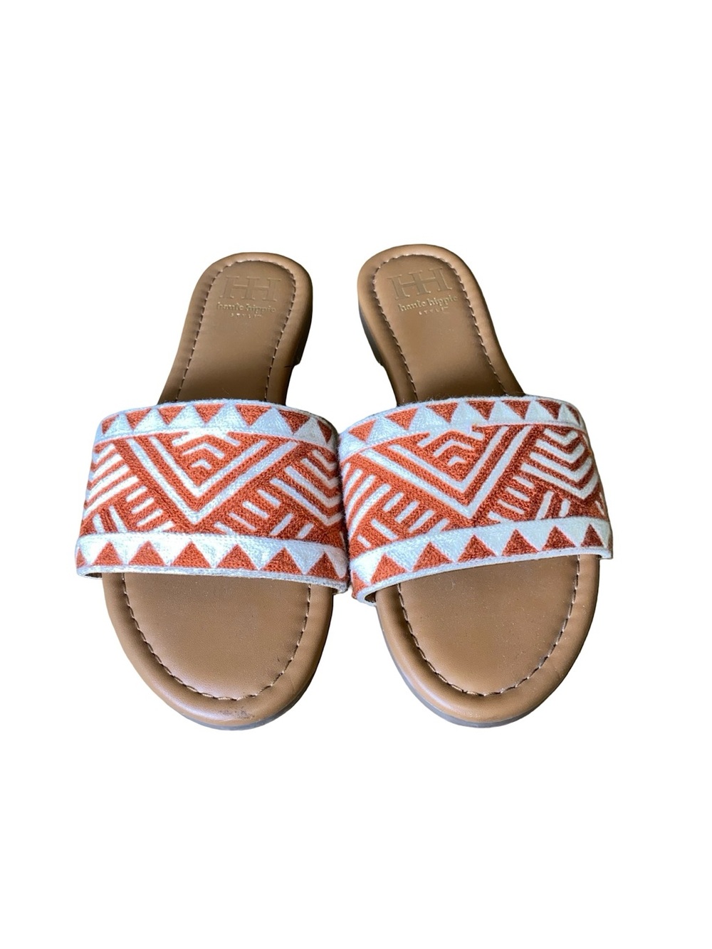 Haute‎ Hippie Orange and White Embroidered Slide Sandals